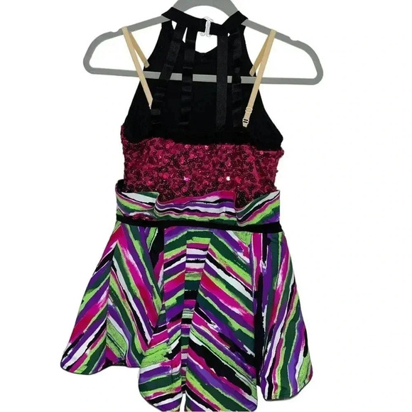 Dance! Kids size XLC gorgeous magenta sequin top with multi-colored skirt EUC - Picture 4 of 13